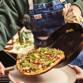 You can use your barbecue to make this socca with creamy pesto recipe