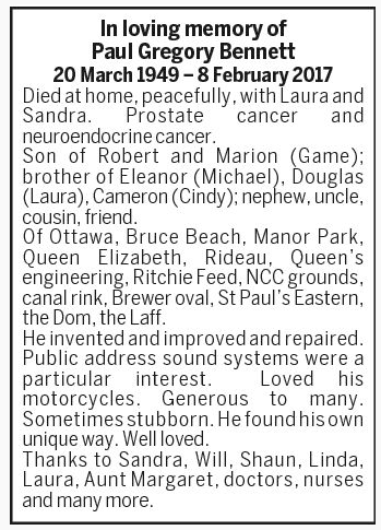 Greg's Ottawa Citizen Obituary
